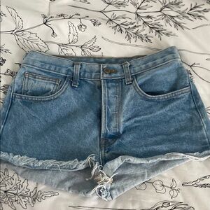 Blue Jean Shorts High-Waisted Frayed Hem
